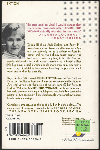 A Virtuous Woman by Kaye Gibbons back cover