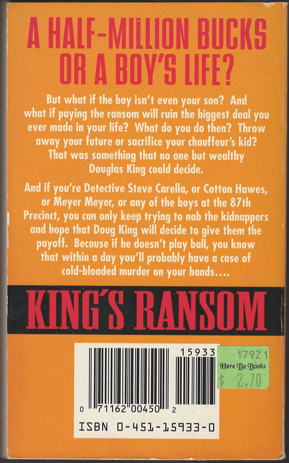 King's Ransom by Ed McBain back cover