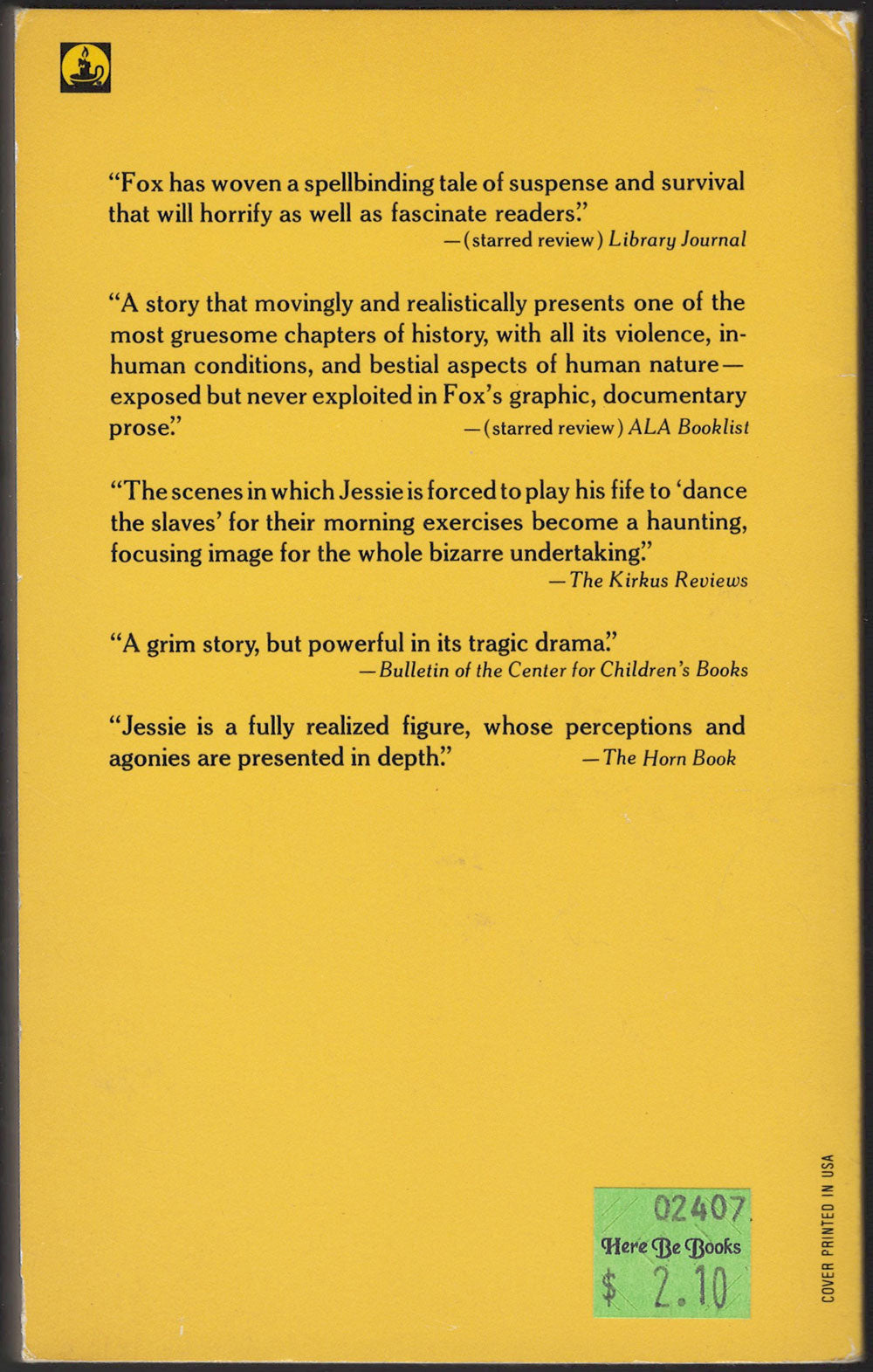 The Slave Dancer by Paula Fox back cover