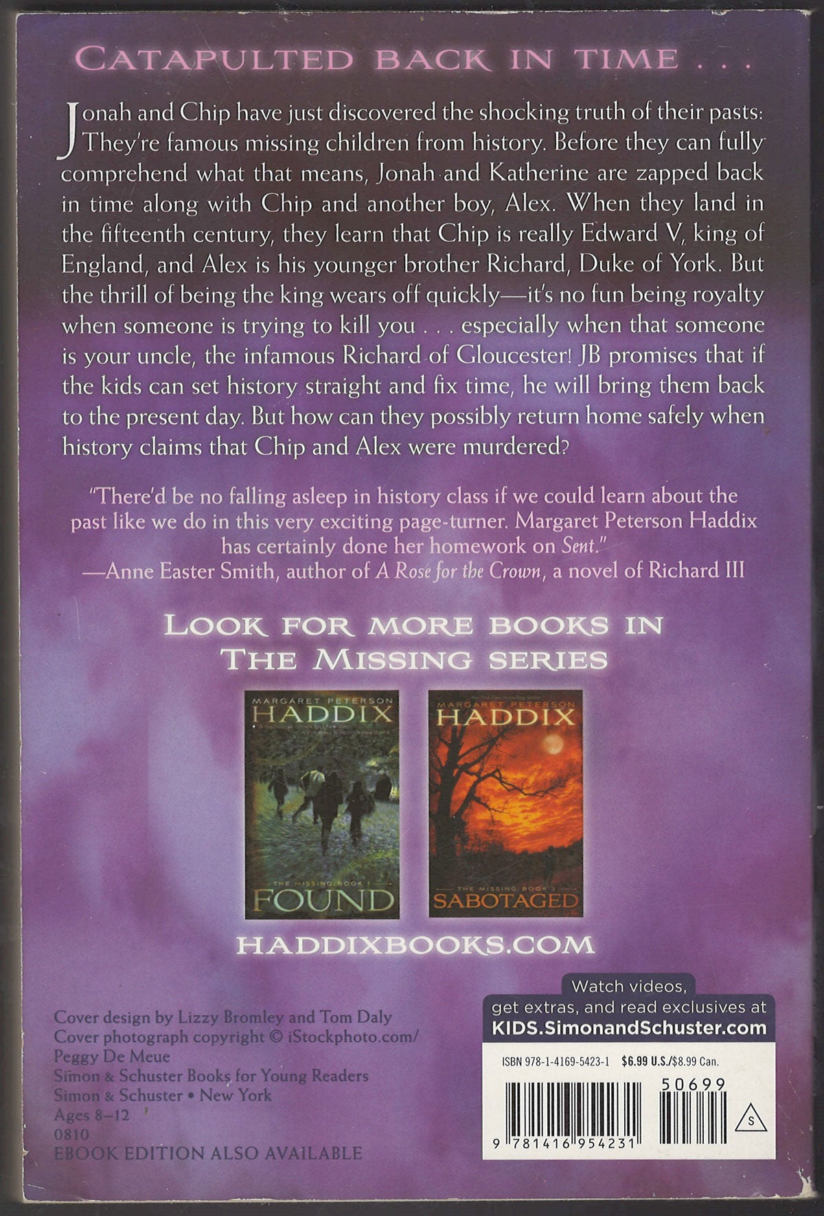 Sent by Margaret Peterson Haddix back cover