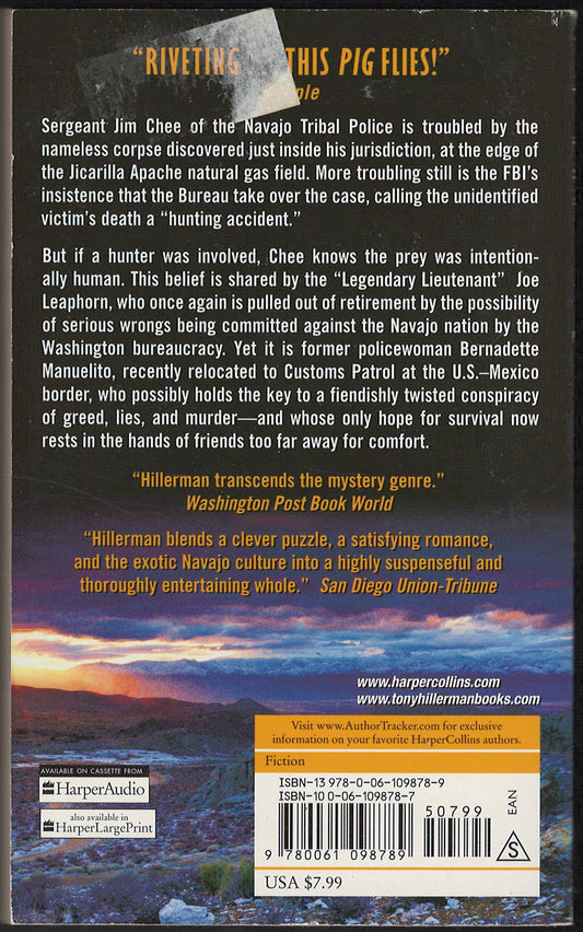 The Sinister Pig by Tony Hillerman back cover