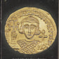 Front cover of Justinian with a gold coin featuring Justinian on a black background