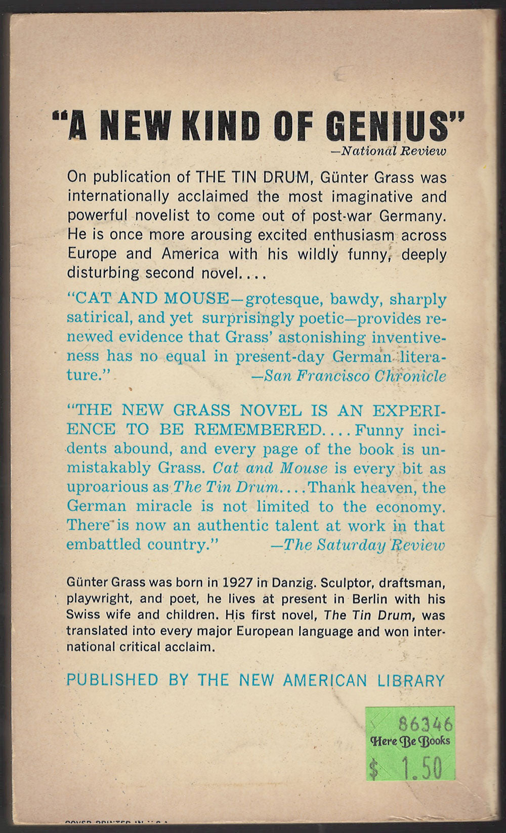 Cat and Mouse by Gunter Grass back cover