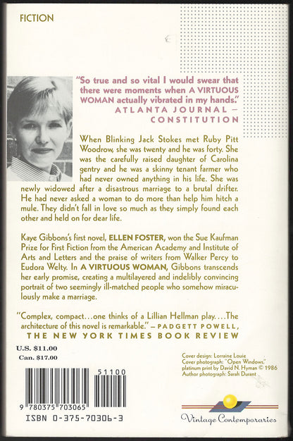 A Virtuous Woman by Kaye Gibbons back cover