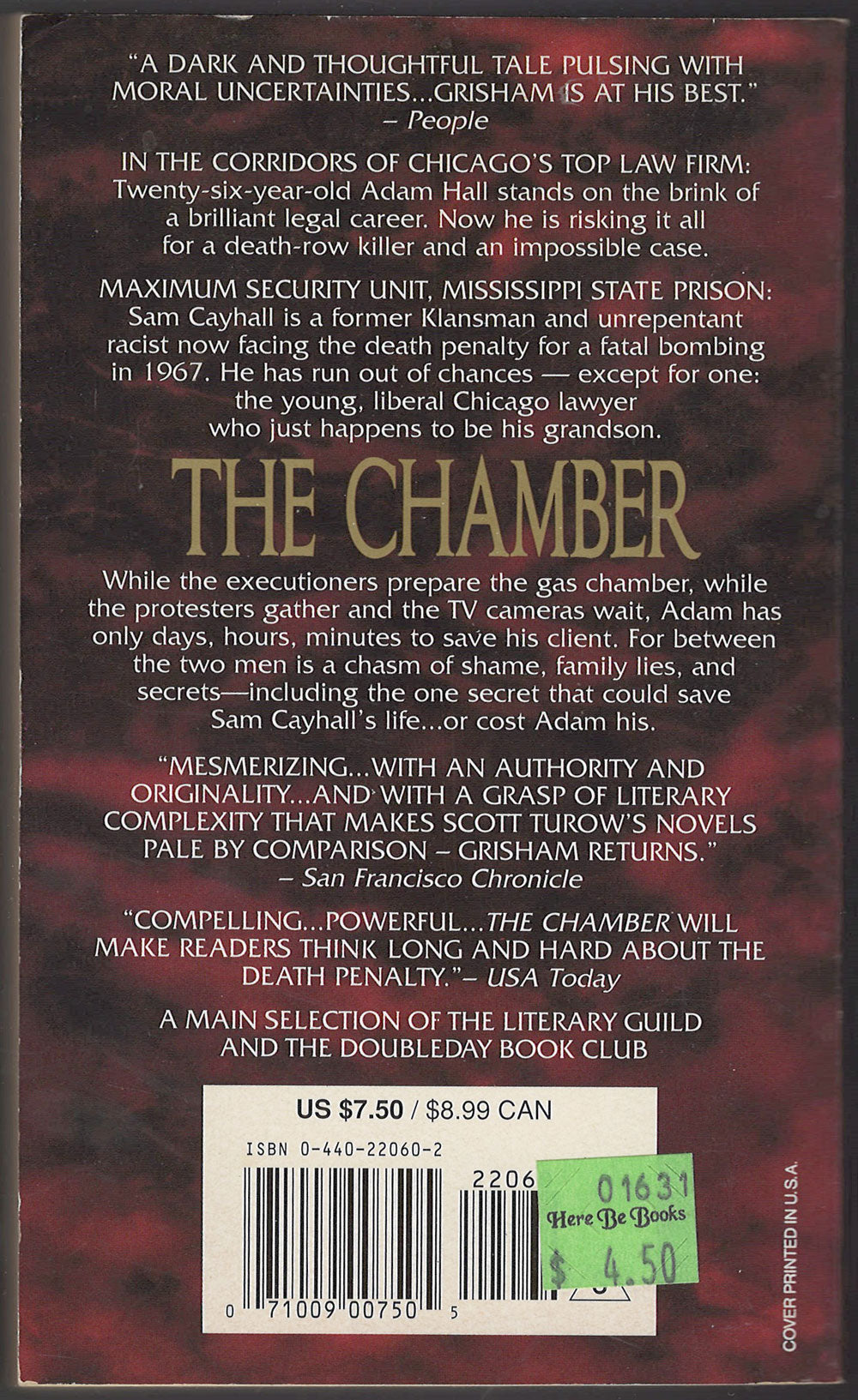 The Chamber by John Grisham back cover