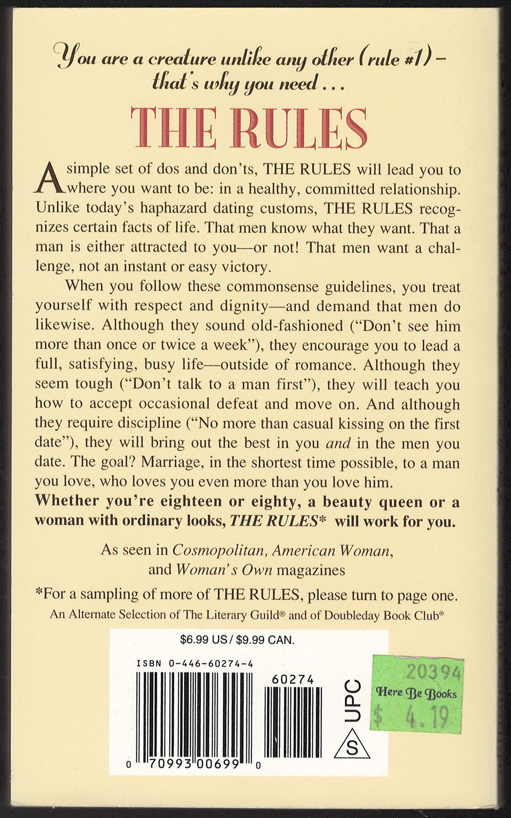 The Rules by Ellen Fein and Sherrie Schneider back cover