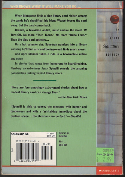 The Library Card by Jerry Spinelli back cover