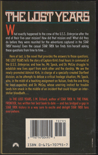 The Lost Years by J. M. Dillard back cover