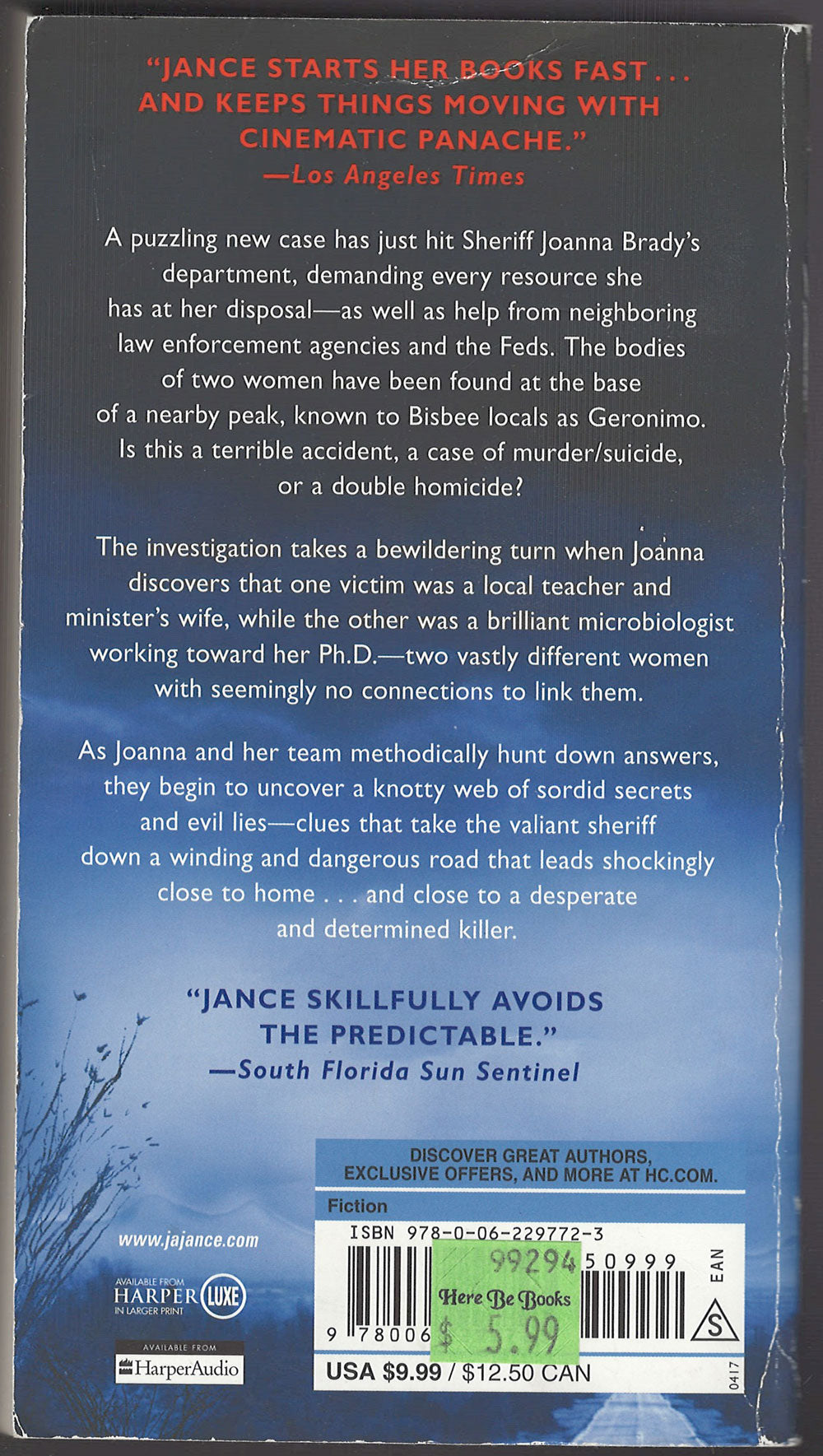 Downfall by J. A. Jance back cover