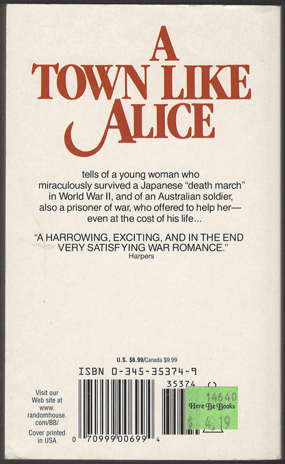 A Town Like Alice by Nevil Shute back cover