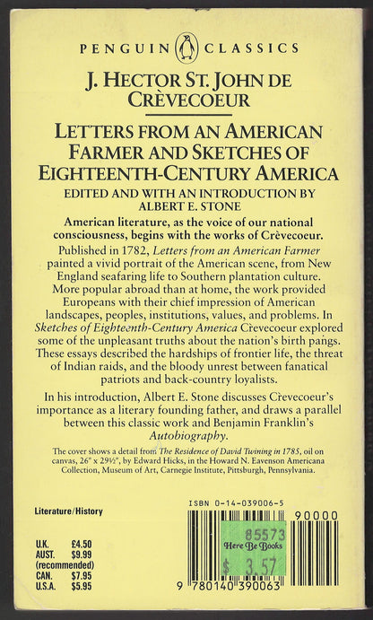 Letters from an American Farmer and Sketches of Eighteenth-Century America back cover