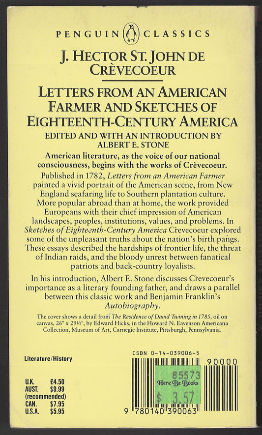 Letters from an American Farmer and Sketches of Eighteenth-Century America back cover