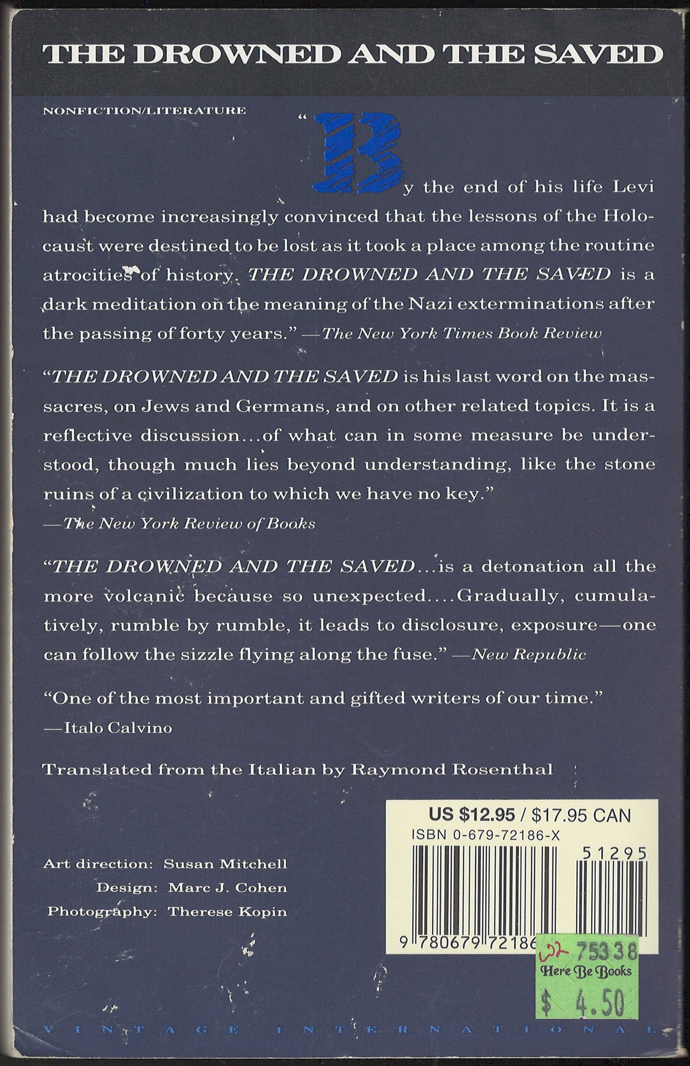 The Drowned and the Saved by Primo Levi back cover