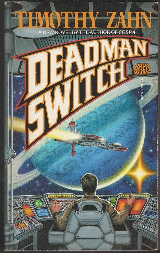 Front cover of Deadman Switch by Timothy Zahn with a space-themed illustration.