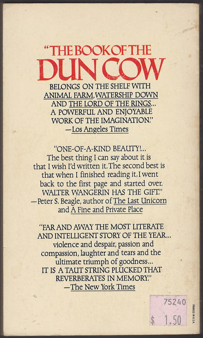 The Book of the Dun Cow by Walter Wangerin back cover