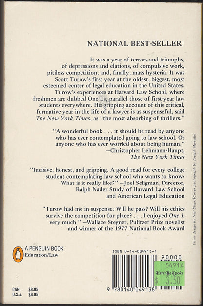 One L: An Insider's View of Harvard Law School by Scott Turow back cover