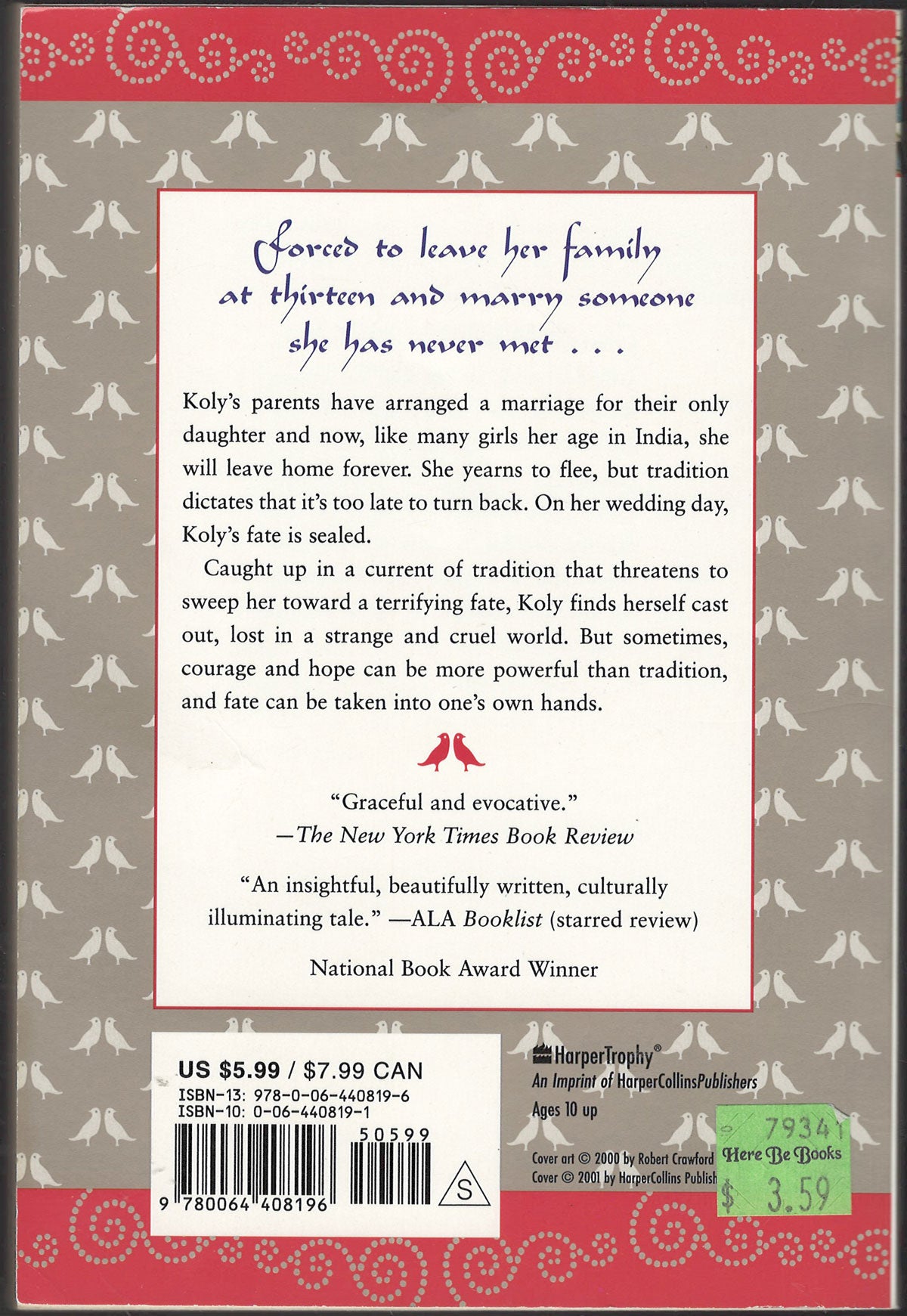 Homeless Bird by Gloria Whelan back cover