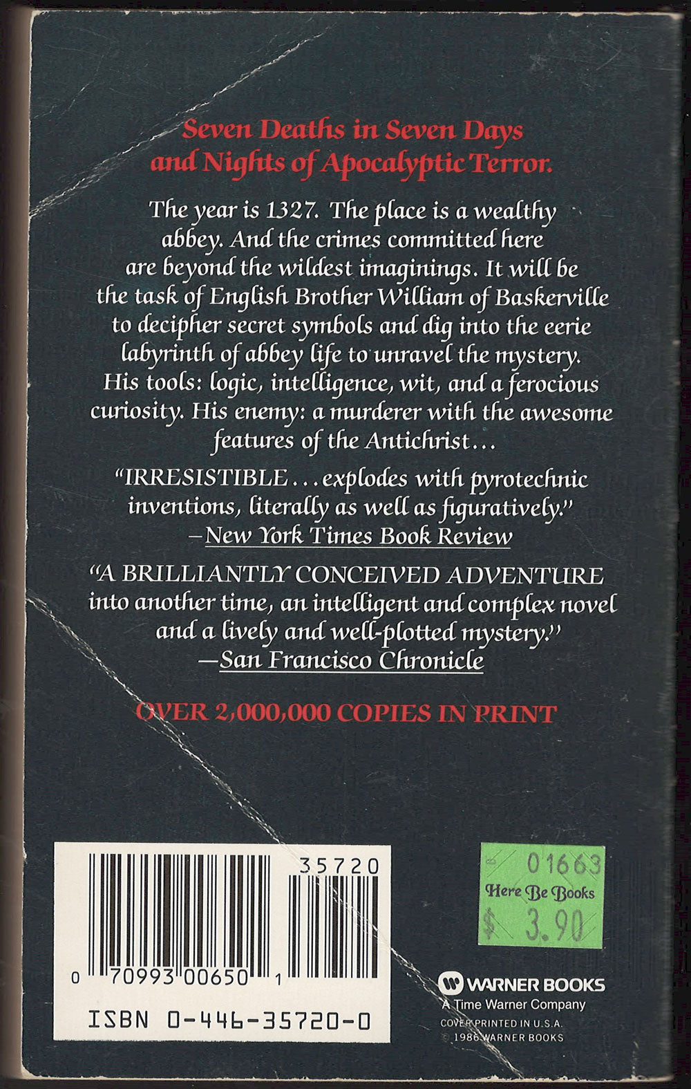 The Name of the Rose by Umberto Eco back cover