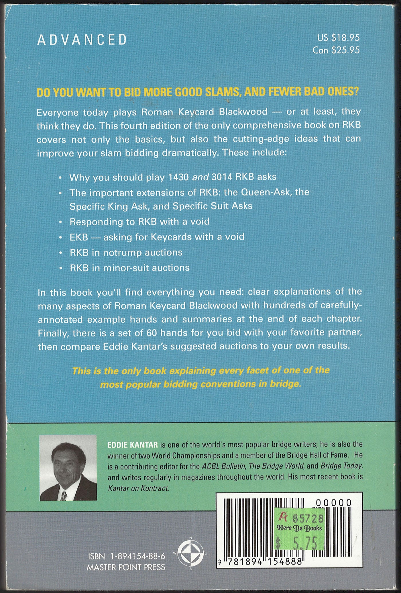 Roman Keycard Blackwood Slam Bidding for the 21st Century by Eddie Kantar back cover