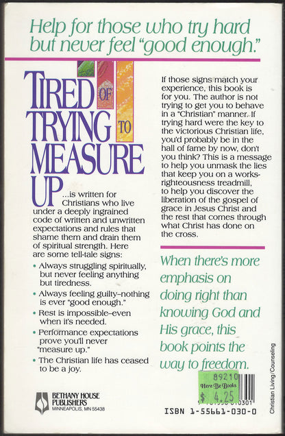 Tired of Trying to Measure Up by Jeff VanVonderen back cover