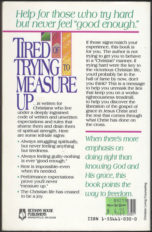 Tired of Trying to Measure Up by Jeff VanVonderen back cover