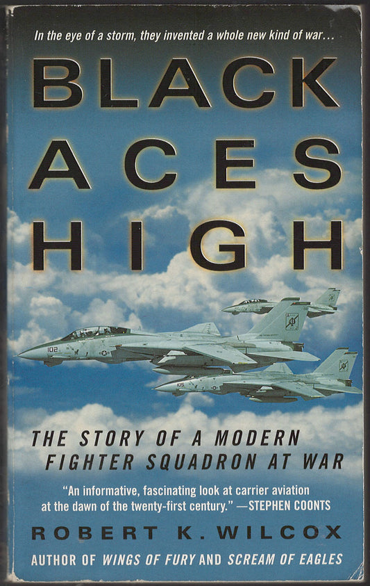 Front cover of Black Aces High by Robert Wilcox with an illustration of  fighter jets and a blue sky.