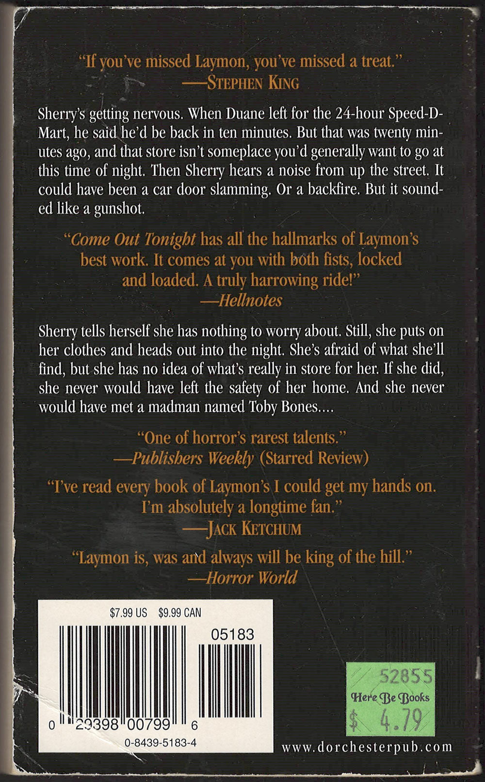 Come Out Tonight by Richard Laymon back cover