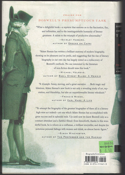 Boswell's Presumptuous Task: The Making of the Life of Dr. Johnson by Adam Sisman back cover