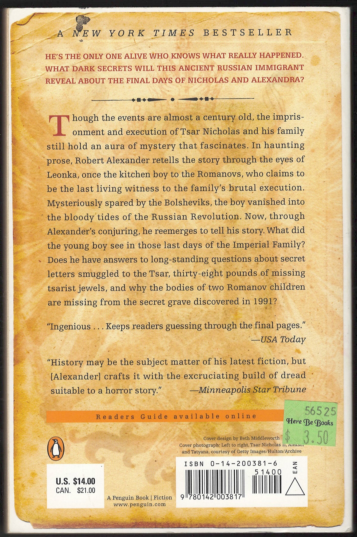 The Kitchen Boy: A Novel of the Last Tsar by Robert Alexander back cover