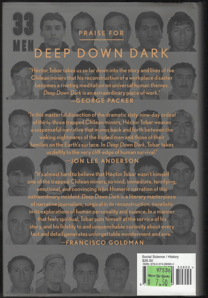 Back cover Deep Down Dark by Hector Tobar with text and images of men.