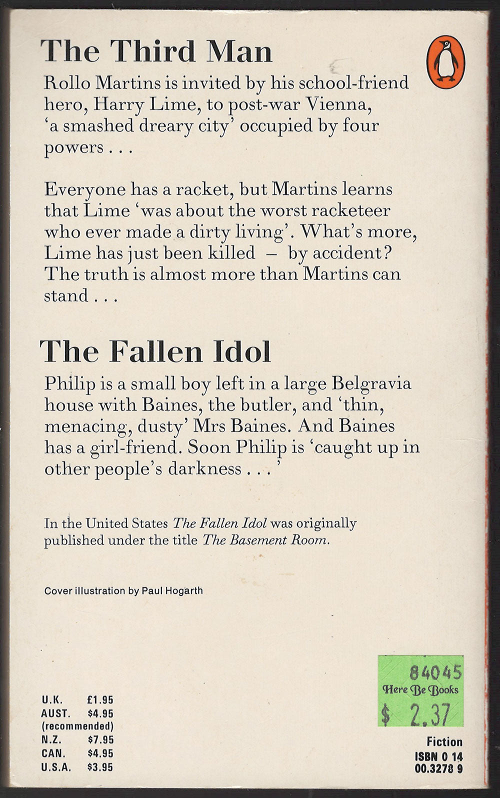 The Third Man and The Fallen Idol by Graham Green back cover