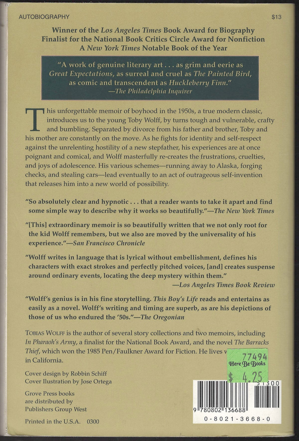 This Boy's Life by Tobias Wolff back cover