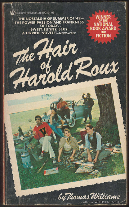 Front cover of The Hair of Harold Roux by Thomas Williams with a vintage scene on a black background.