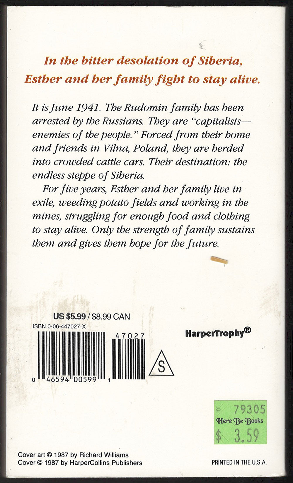 The Endless Steppe by Esther Hautzig back cover