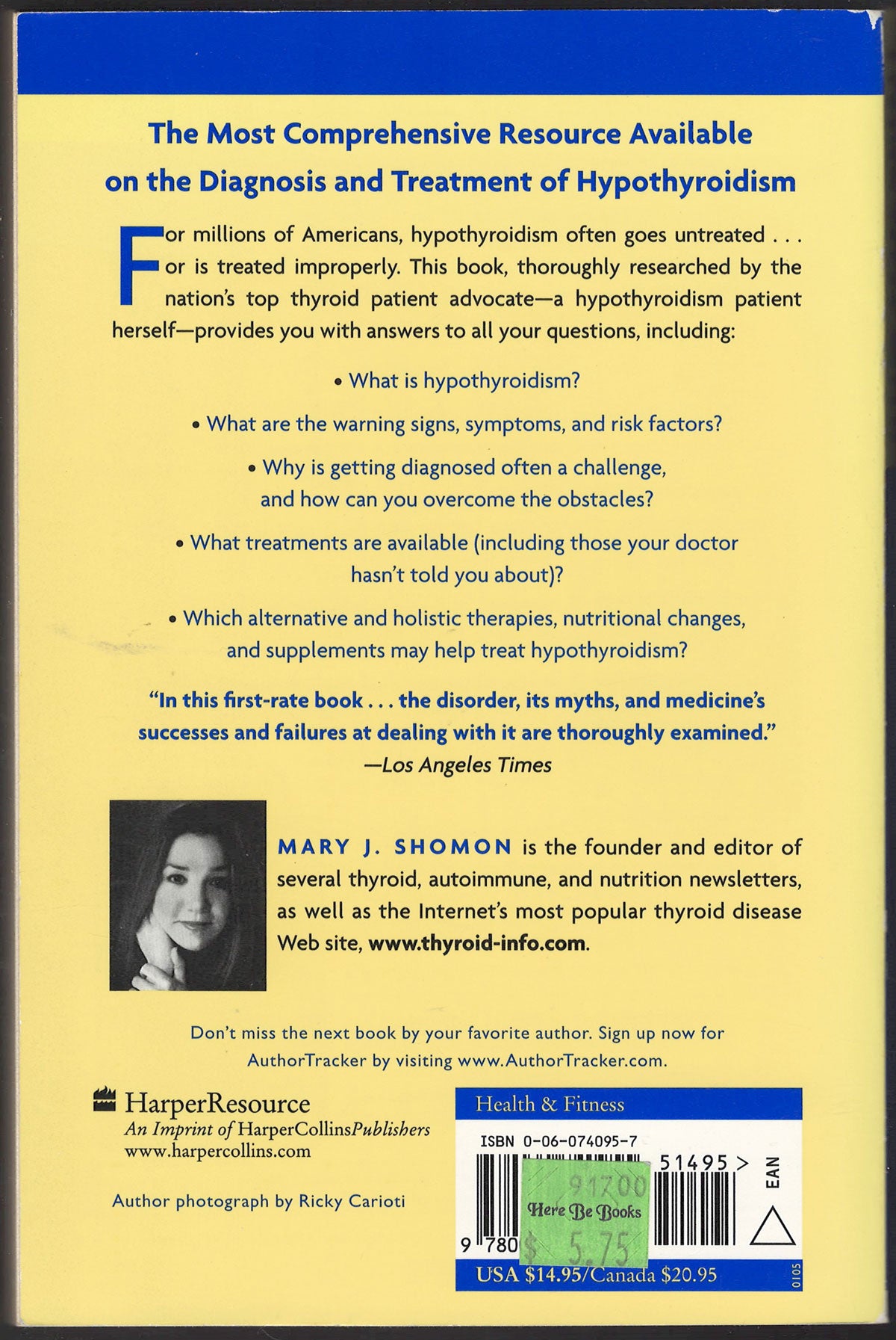 Living Well with Hypothyroidism by Mary Shomon back cover