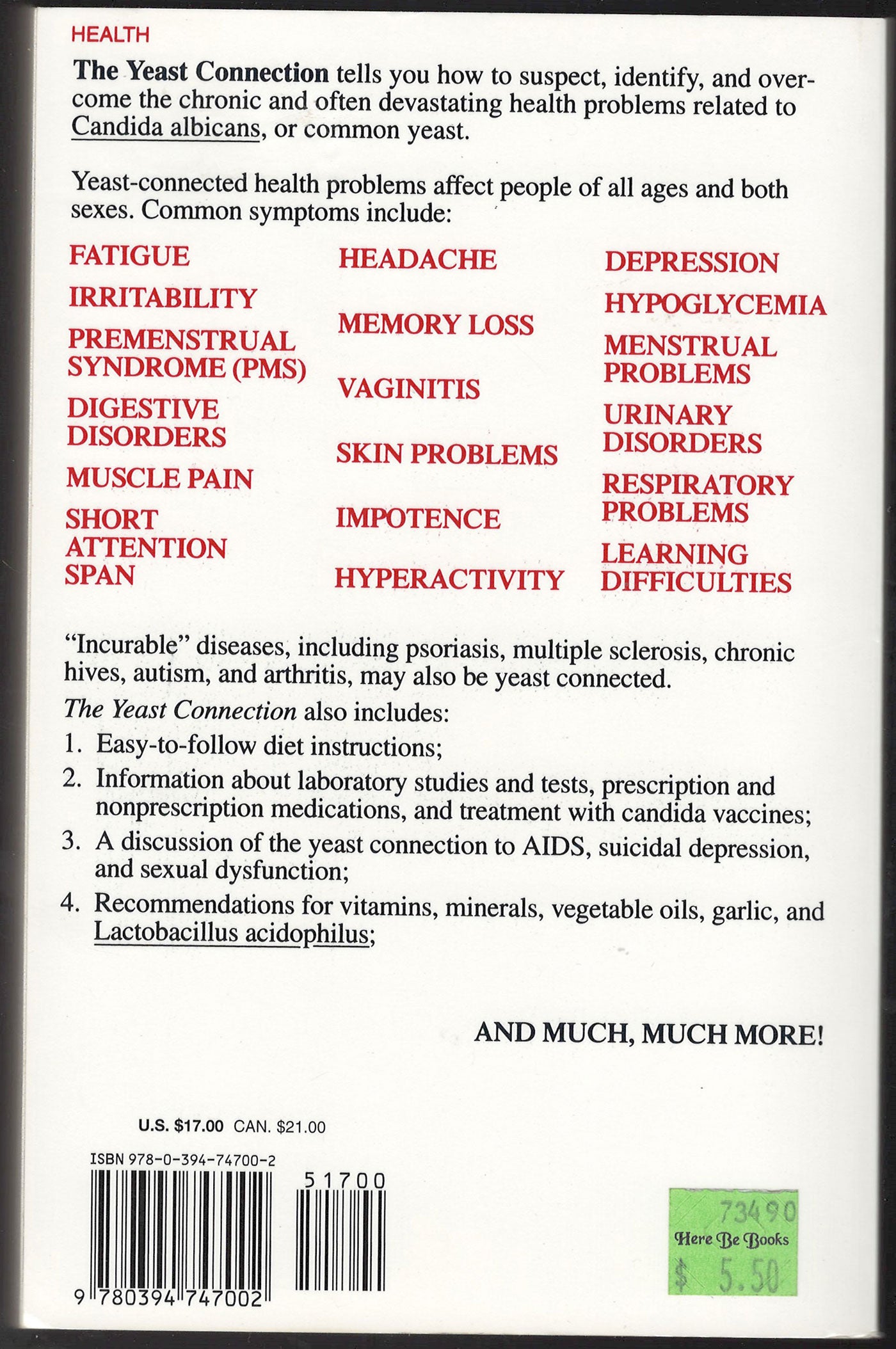 The Yeast Connection: A Medical Breakthrough back cover