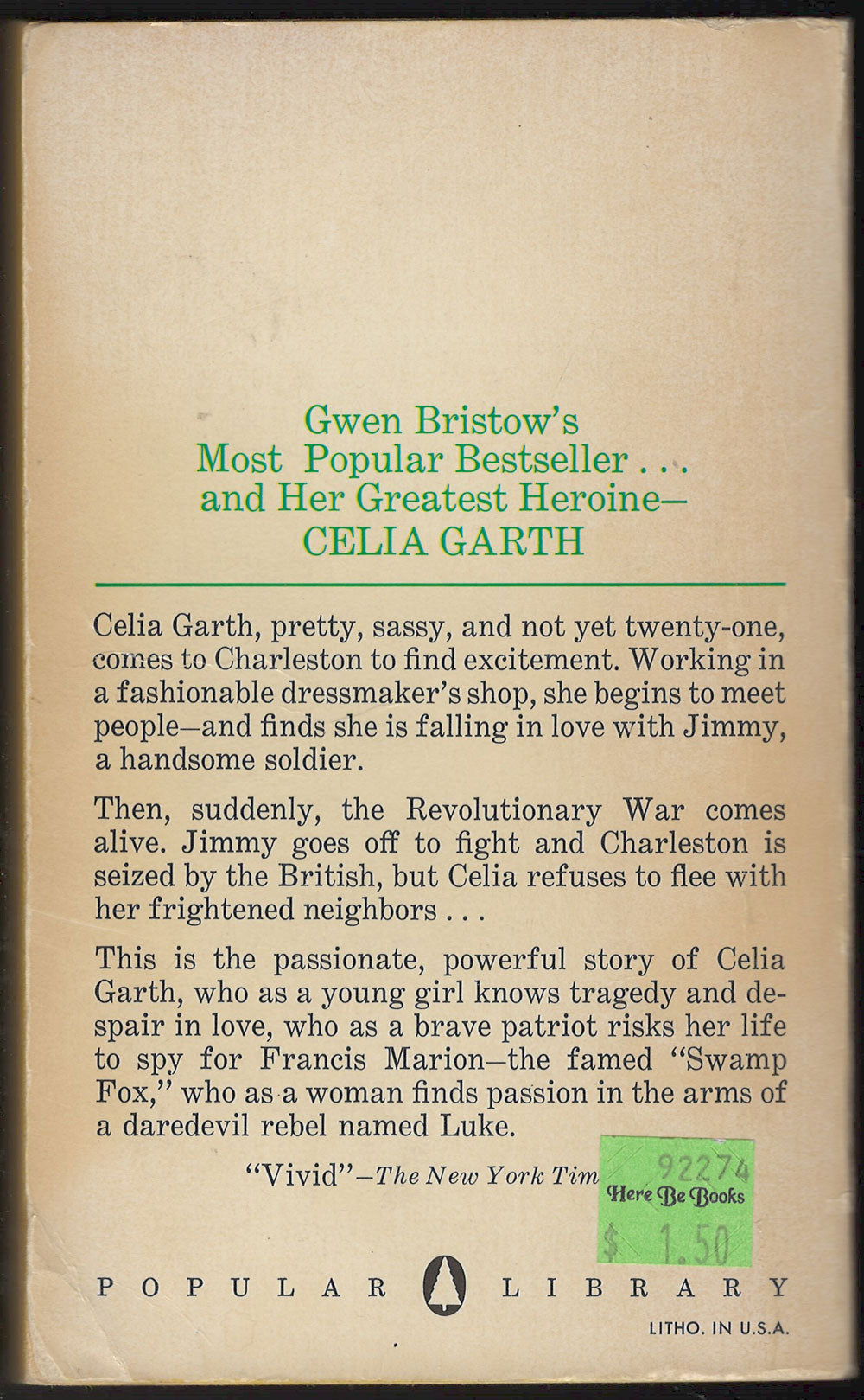 Celia Garth by Gwen Bristow back cover