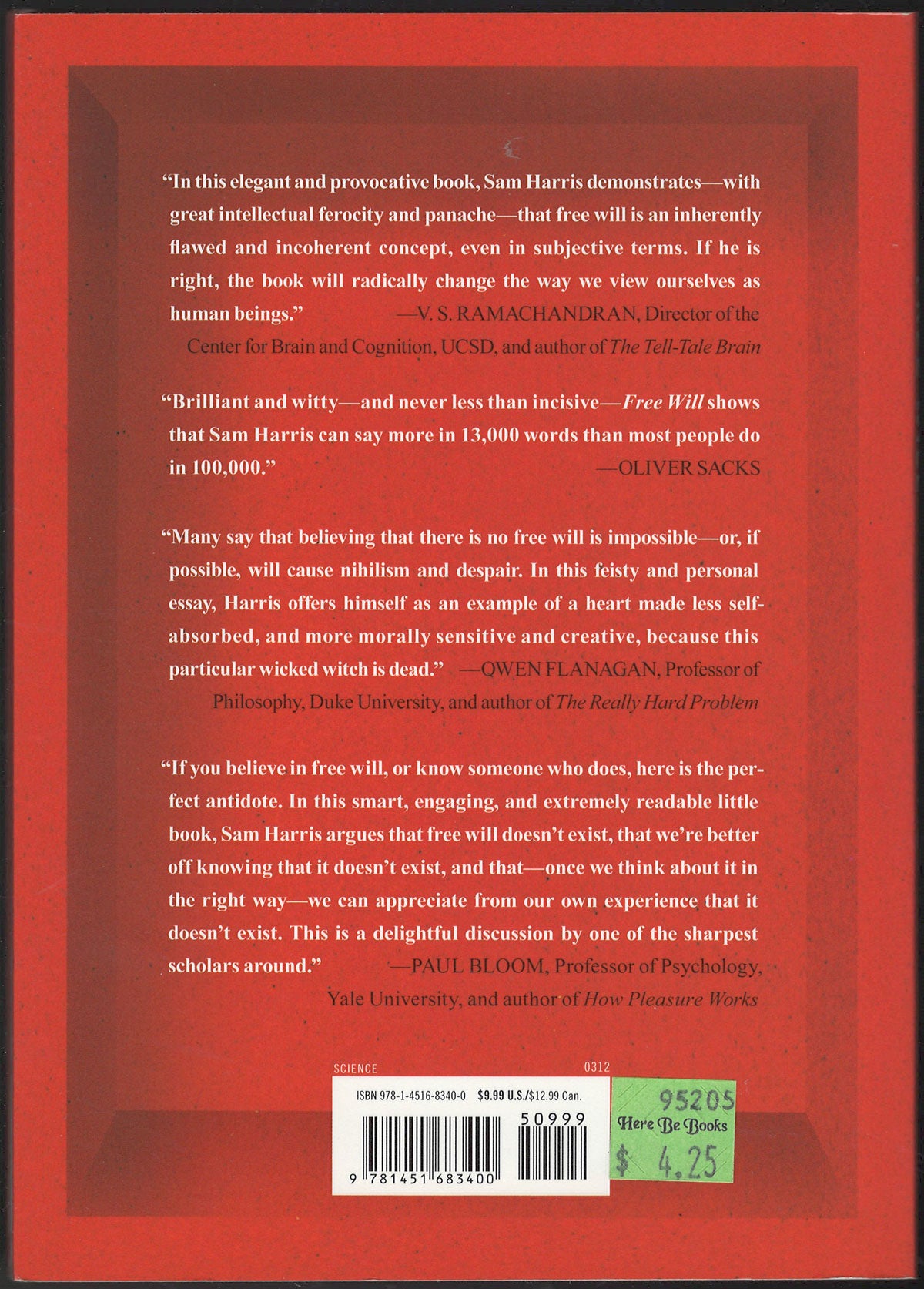 Free Will by Sam Harris back cover