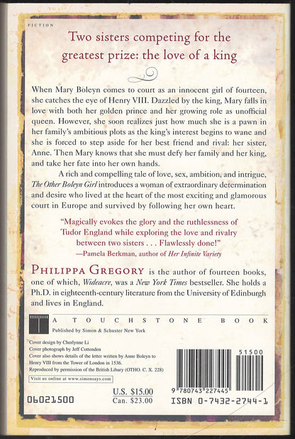 The Other Boleyn Girl by Philippa Gregory back cover