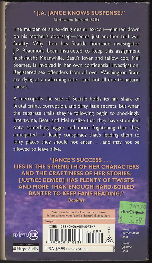 Justice Denied by J. A. Jance back cover