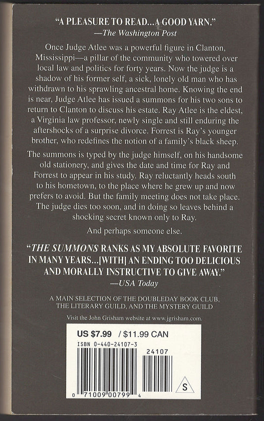 The Summons by John Grisham back cover