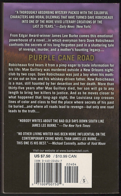 Purple Cane Road by James Lee Burke back cover