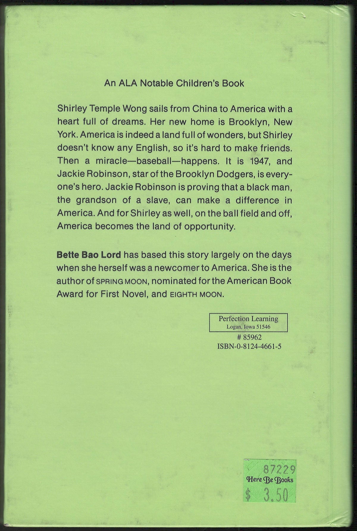 In the Year of the Boar and Jackie Robinson by Bette Bao Lord back cover