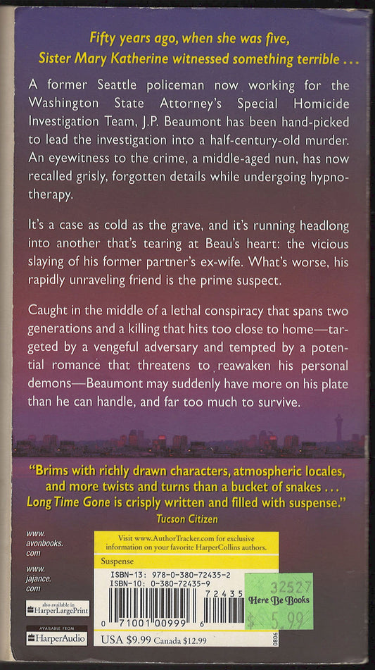 Long Time Gone by J. A. Jance back cover