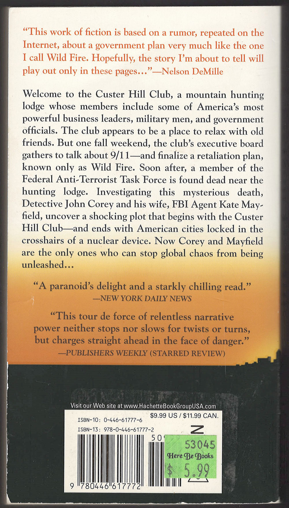 Wild Fire by Nelson DeMille back cover