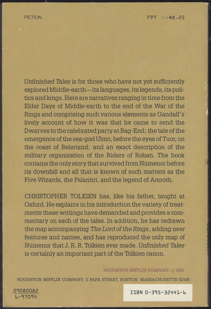 Unfinished Tales by J.R.R. Tolkien back cover