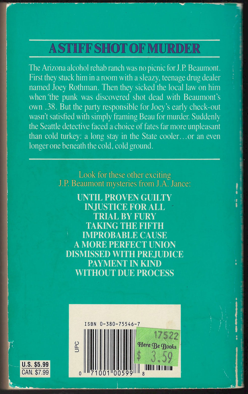 Minor in Possession by J. A. Jance back cover