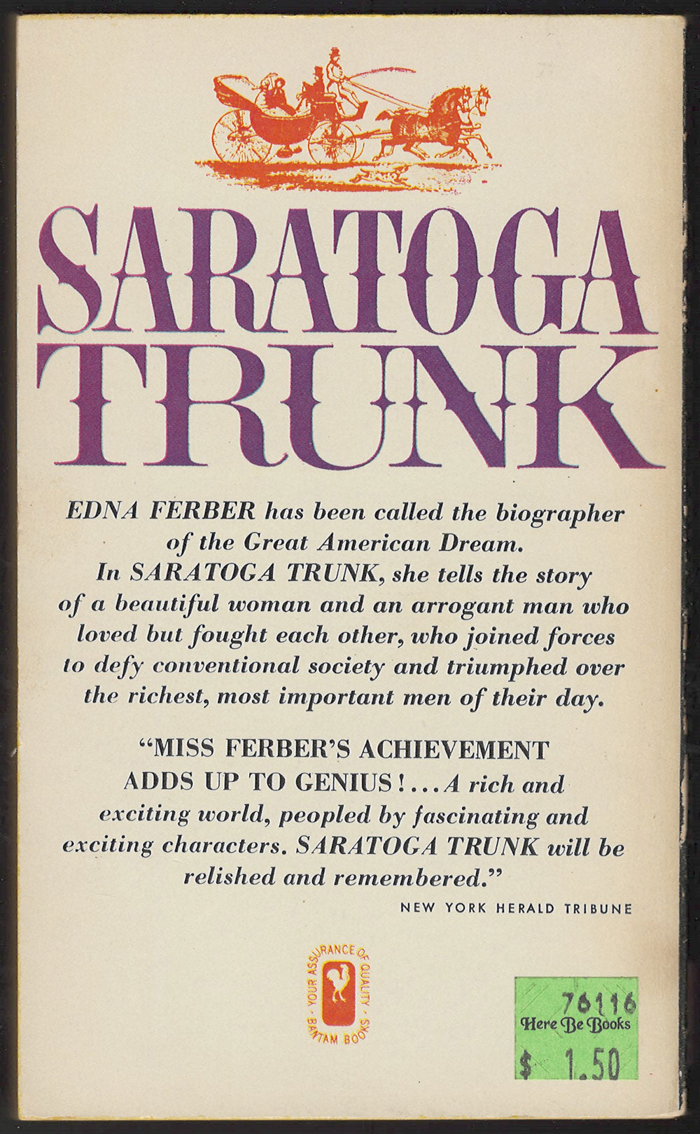 Saratoga Trunk by Edna Ferber back cover