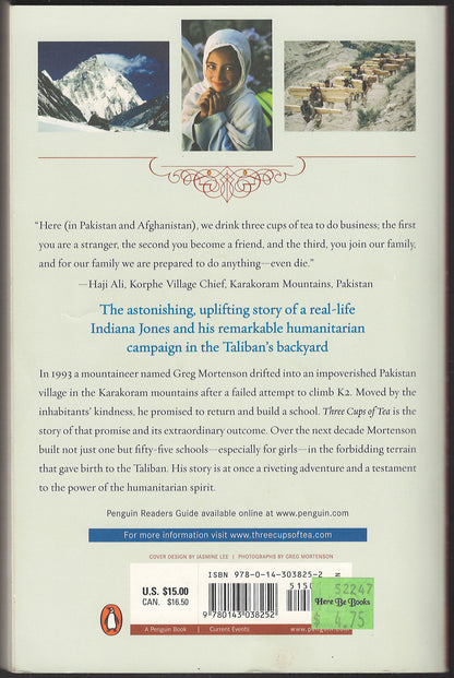 Three Cups of Tea by Greg Mortenson and David Oliver Relin back cover