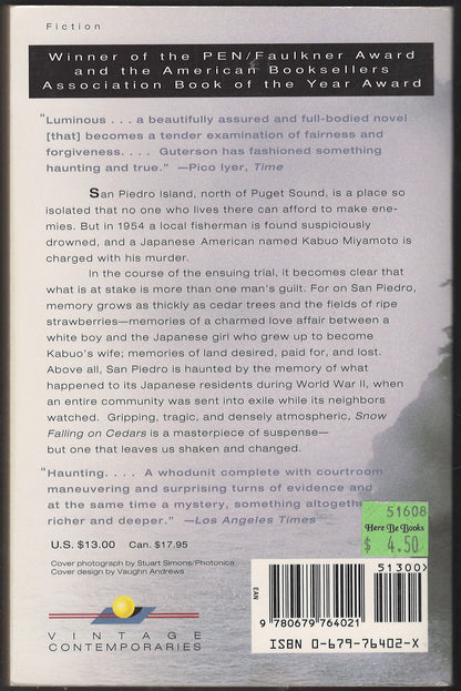 Snow Falling on Cedars by David Guterson back cover